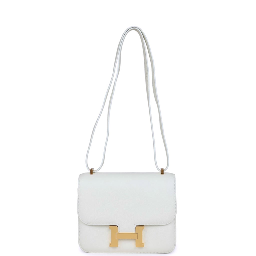 Pre-owned Hermes Constance 18 White Evercolor Gold Hardware