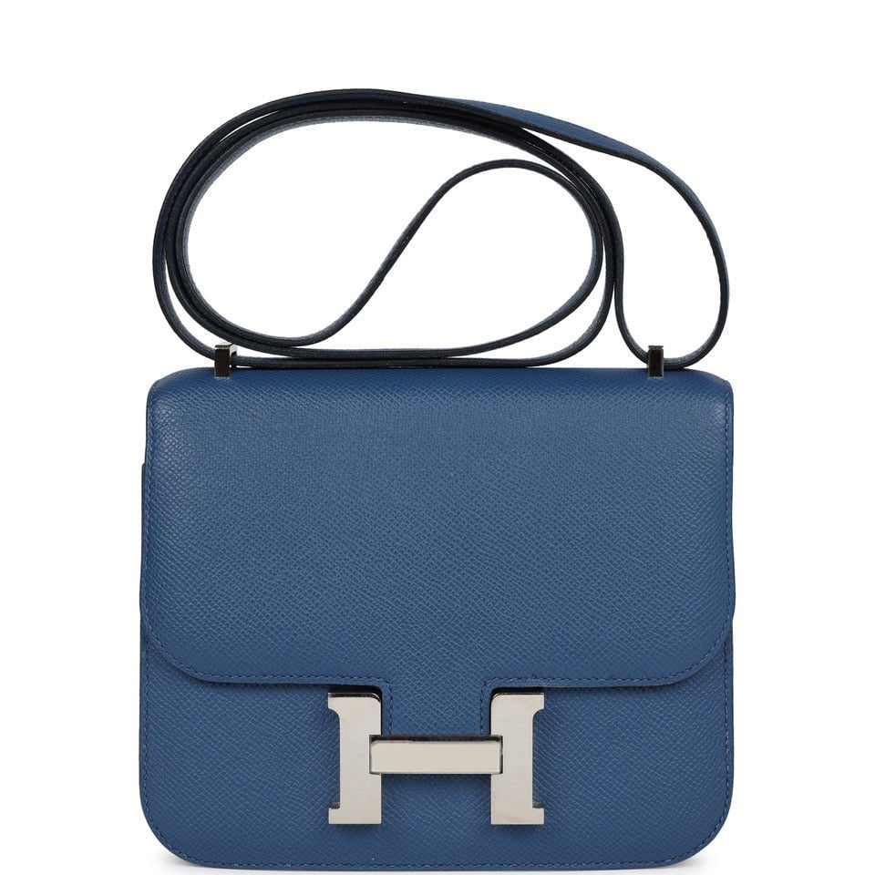 Pre-owned Hermes Constance 18 Bleu Agate Verso Epsom Palladium Hardware