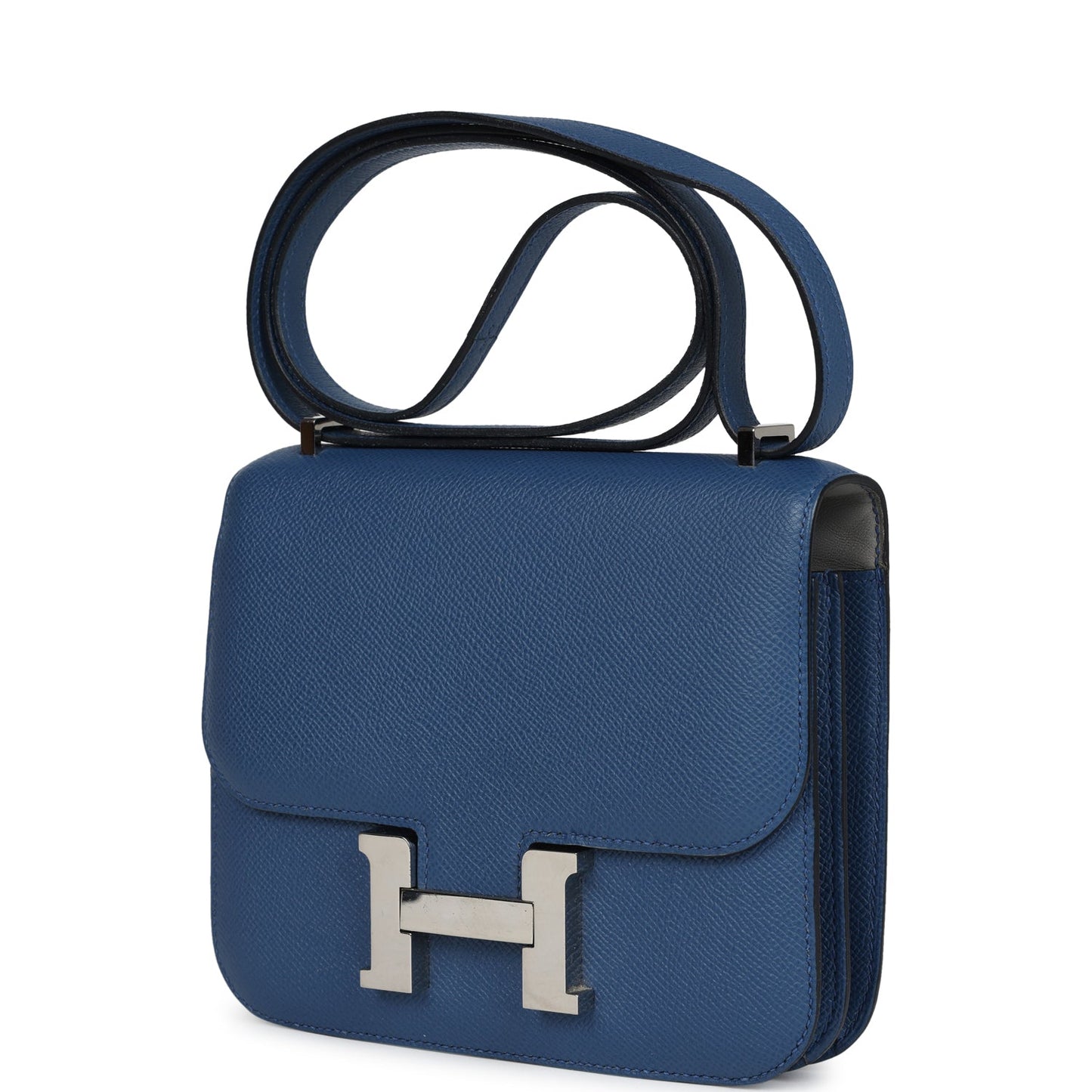 Pre-owned Hermes Constance 18 Bleu Agate Verso Epsom Palladium Hardware