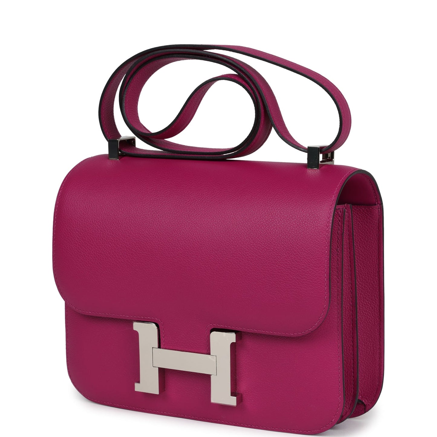 Pre-owned Hermes Constance 24 Rose Pourpre Evercolor Palladium Hardware