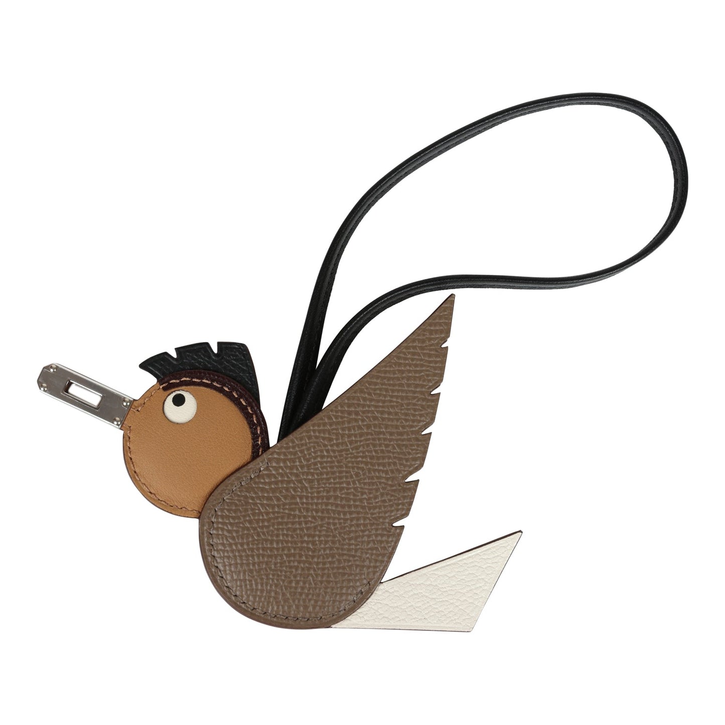 Hermes Birdy Charm Etoupe, Nata and Biscuit Epsom Palladium Hardware