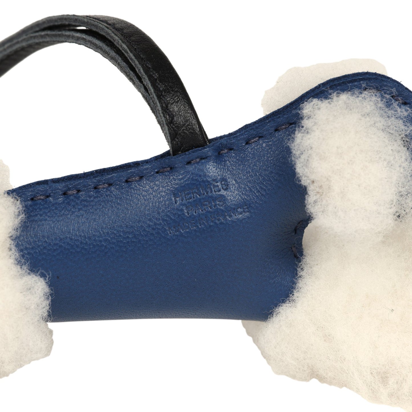 Hermes Buddy Bag Charm Bleu Saphir/Black Lambskin and Merinos Sheepskin