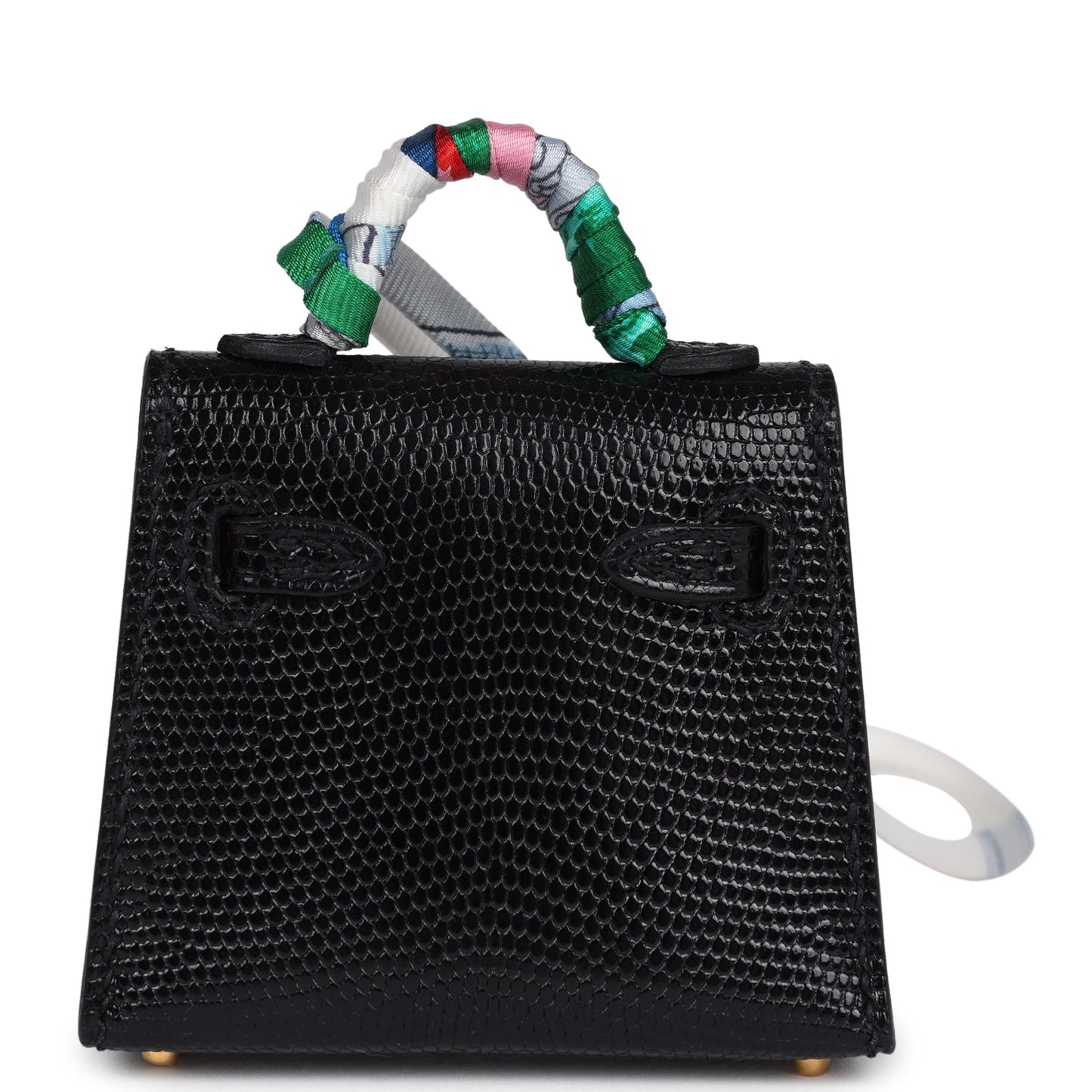 Hermes Mini Kelly Twilly Bag Charm Black Shiny Niloticus Lizard Gold Hardware