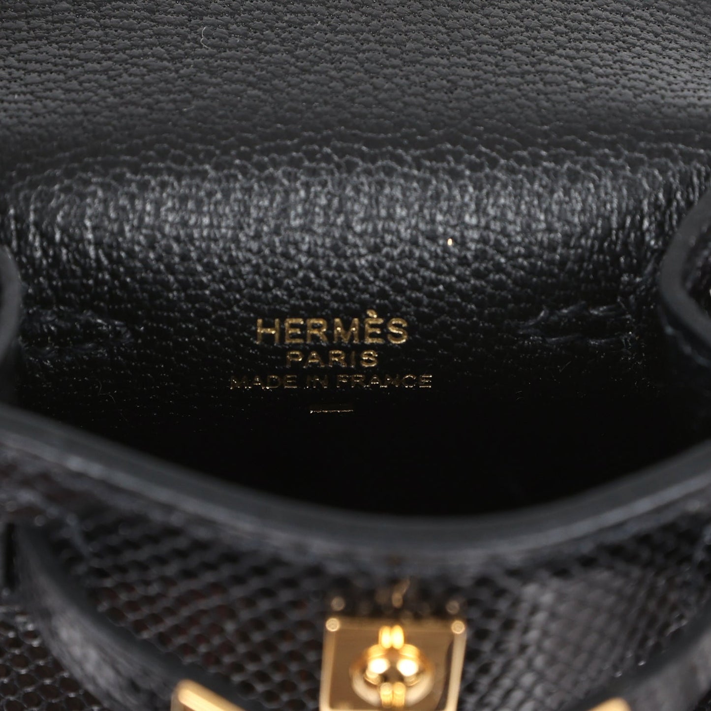 Hermes Mini Kelly Twilly Bag Charm Black Shiny Niloticus Lizard Gold Hardware