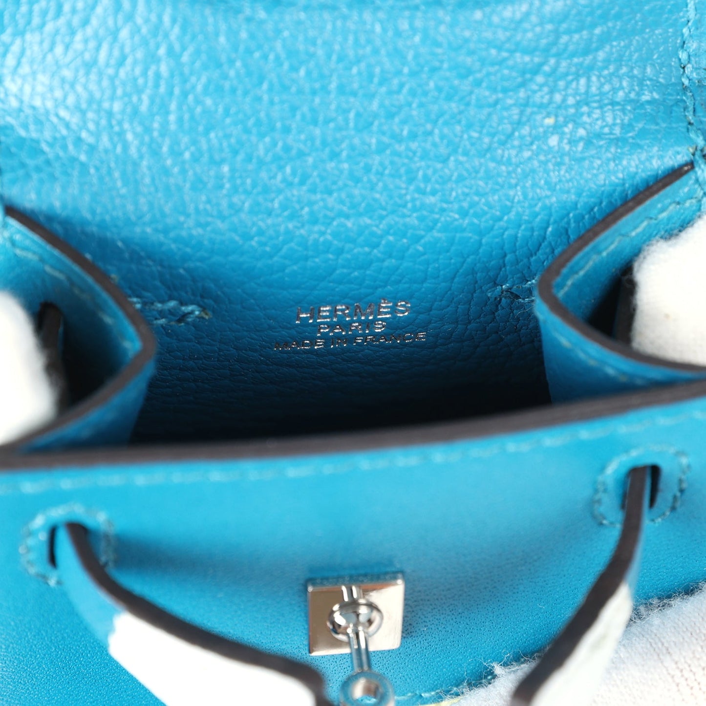 Hermes Mini Kelly Idole Bag Charm Bleu Izmir Tadelakt Palladium Hardware