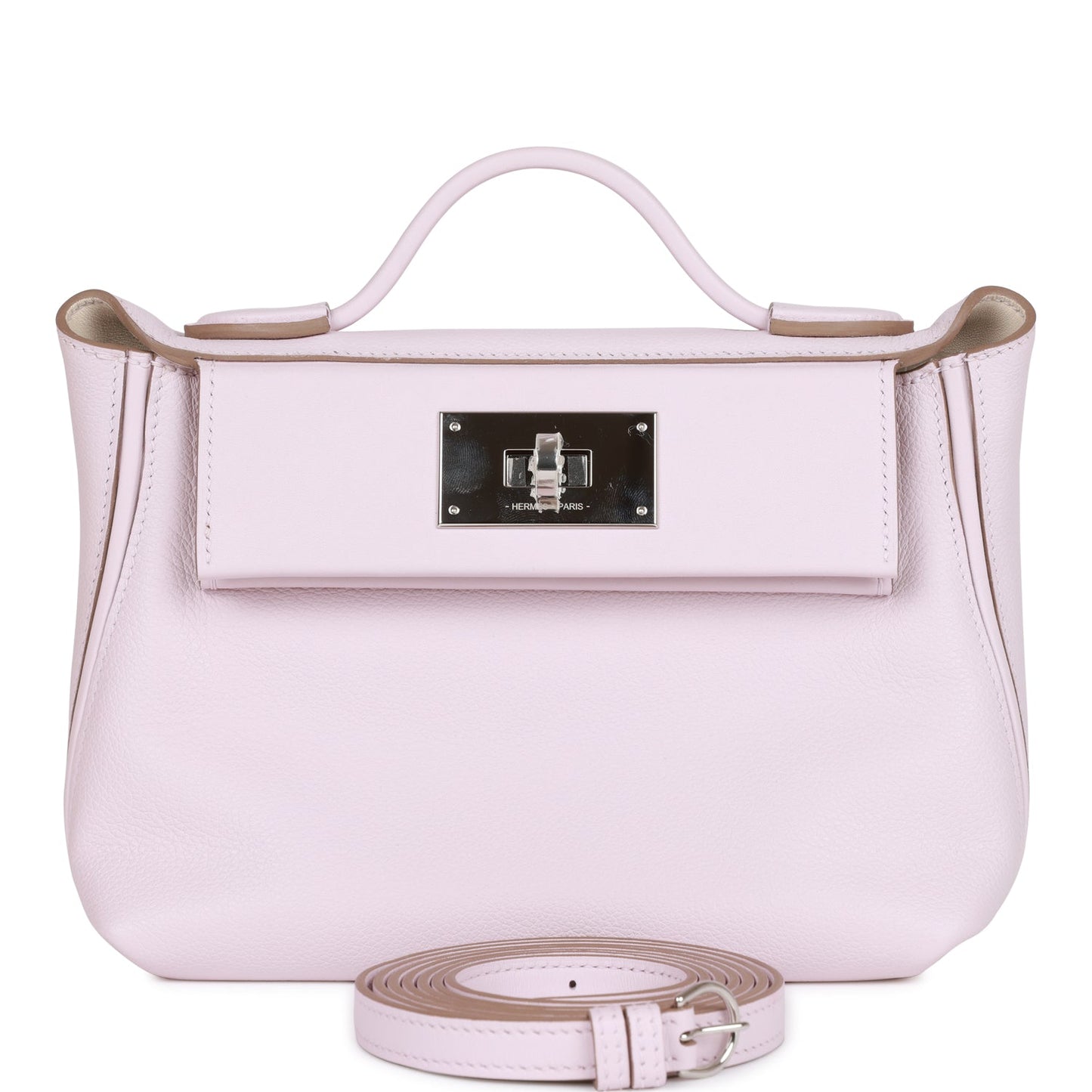 Hermes Mini 24/24 Bag Mauve Pale Verso Evercolor and Swift Palladium Hardware