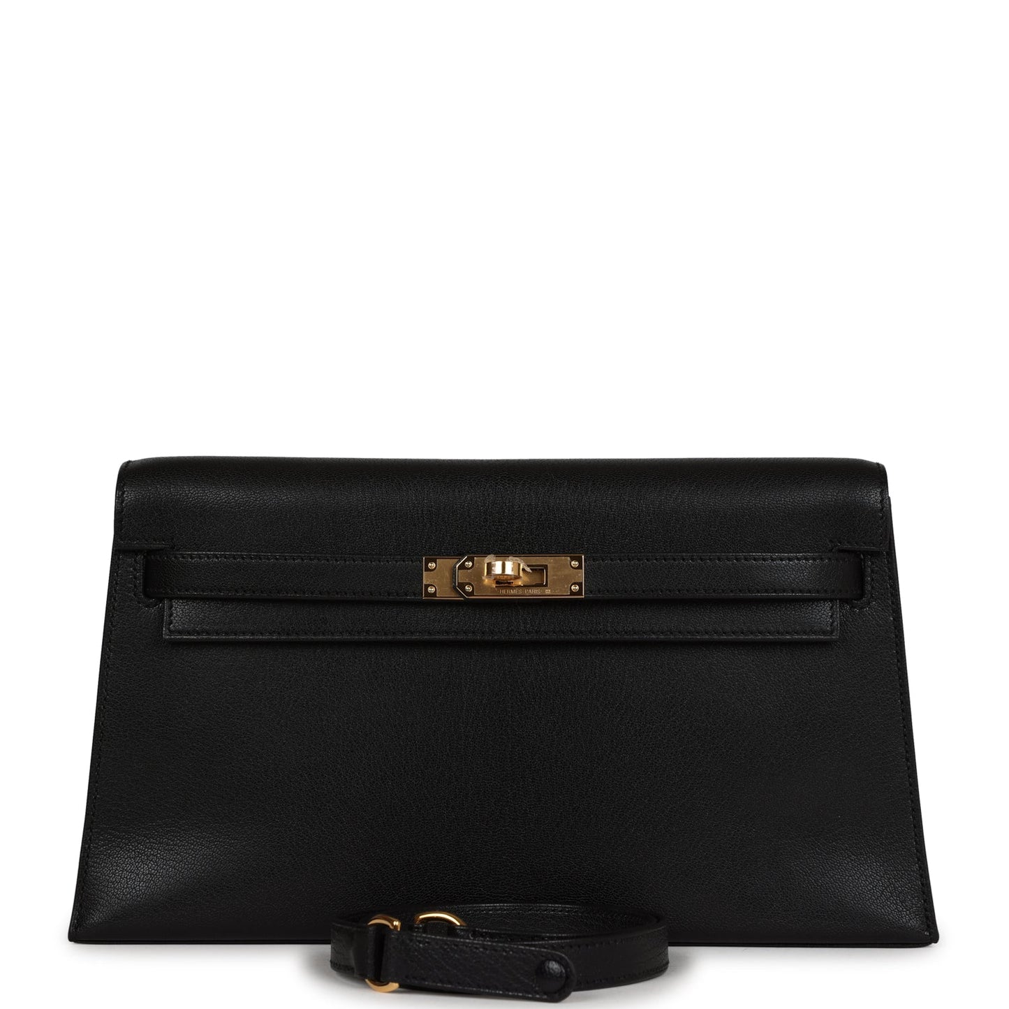 Hermes Kelly Elan Black Chevre Chamkila Gold Hardware