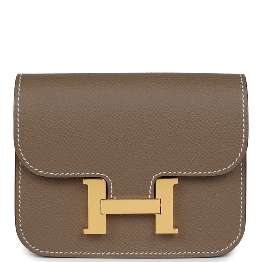 Hermes Constance Slim Wallet Etoupe Epsom Gold Hardware