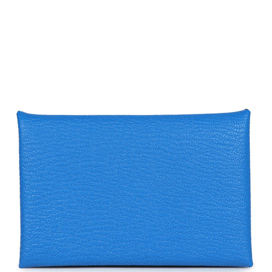 Hermes Calvi Card Holder Bleu Hydra Chevre Palladium Hardware