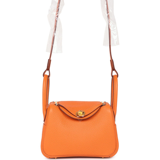 Hermes Mini Lindy Orange Clemence Gold Hardware