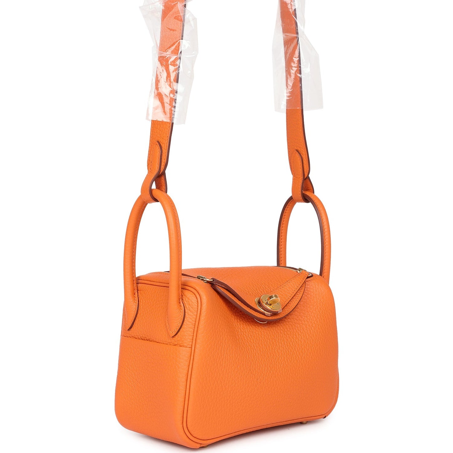 Hermes Mini Lindy Orange Clemence Gold Hardware