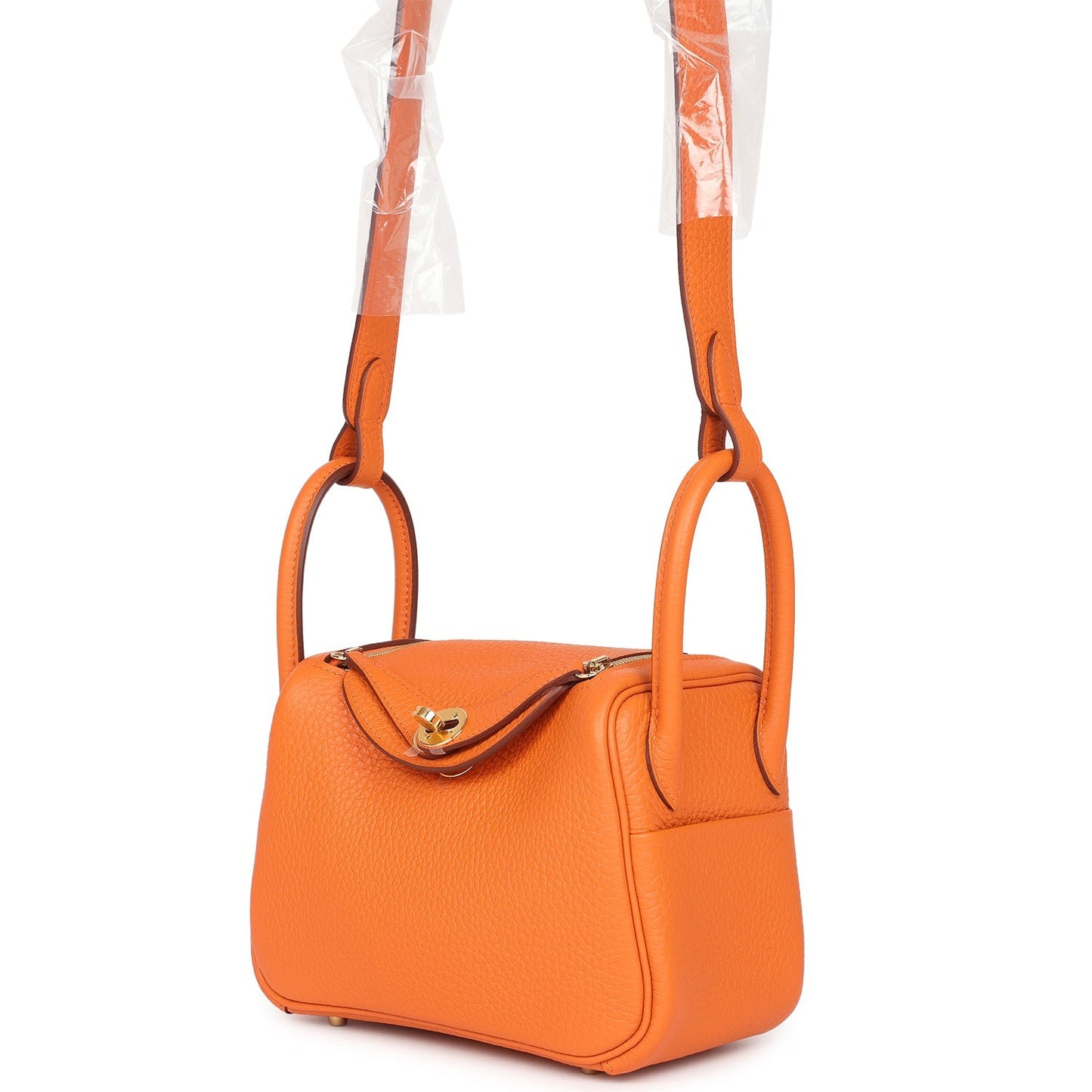 Hermes Mini Lindy Orange Clemence Gold Hardware