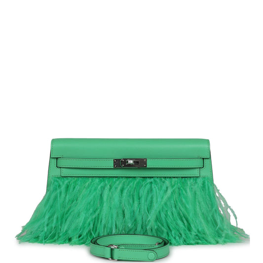 Hermes Kelly Elan Foile Vert Comics Chevre and Ostrich Feather Palladium Hardware