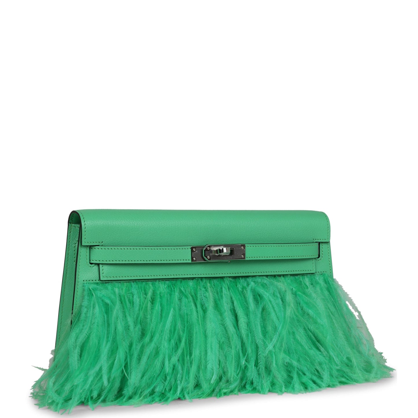 Hermes Kelly Elan Foile Vert Comics Chevre and Ostrich Feather Palladium Hardware