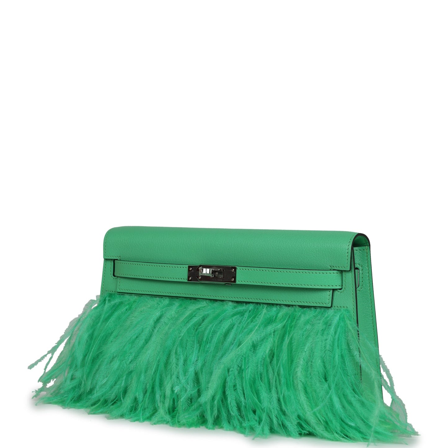 Hermes Kelly Elan Foile Vert Comics Chevre and Ostrich Feather Palladium Hardware