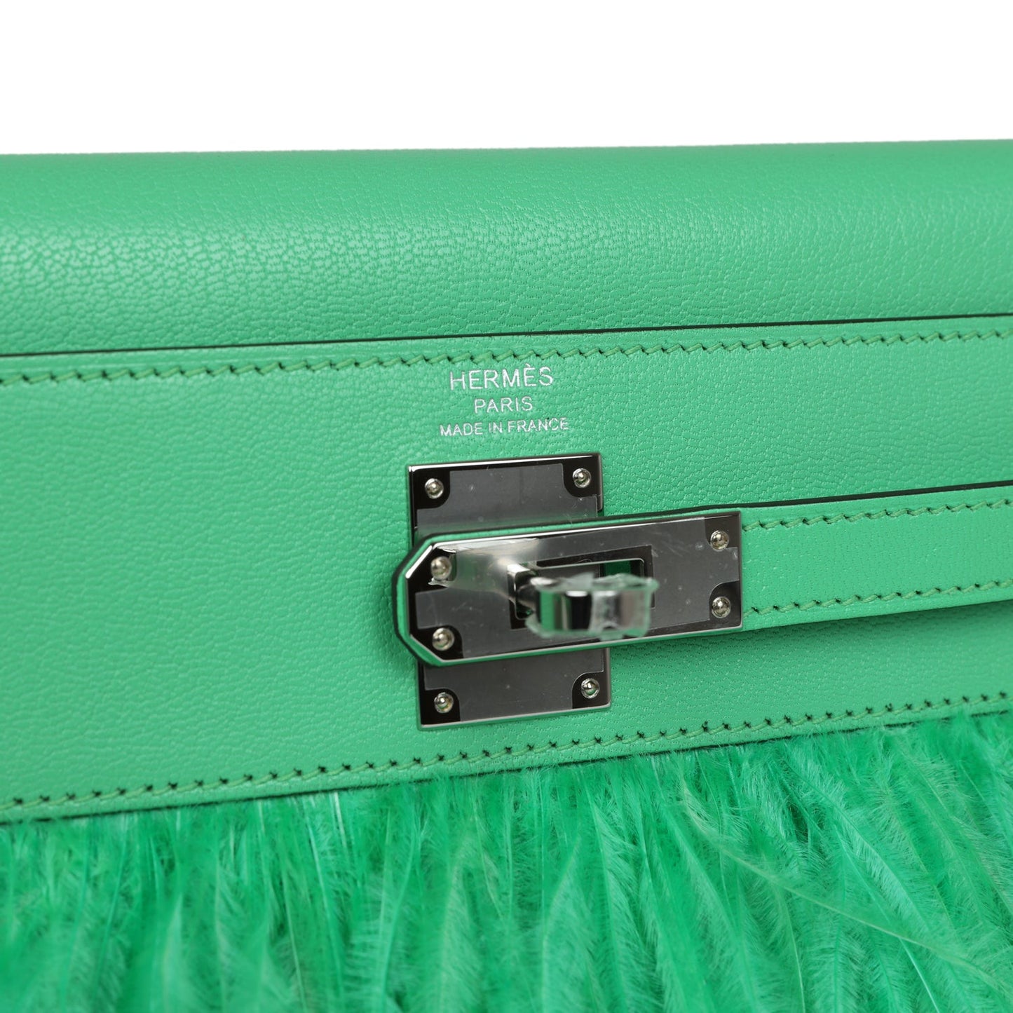 Hermes Kelly Elan Foile Vert Comics Chevre and Ostrich Feather Palladium Hardware