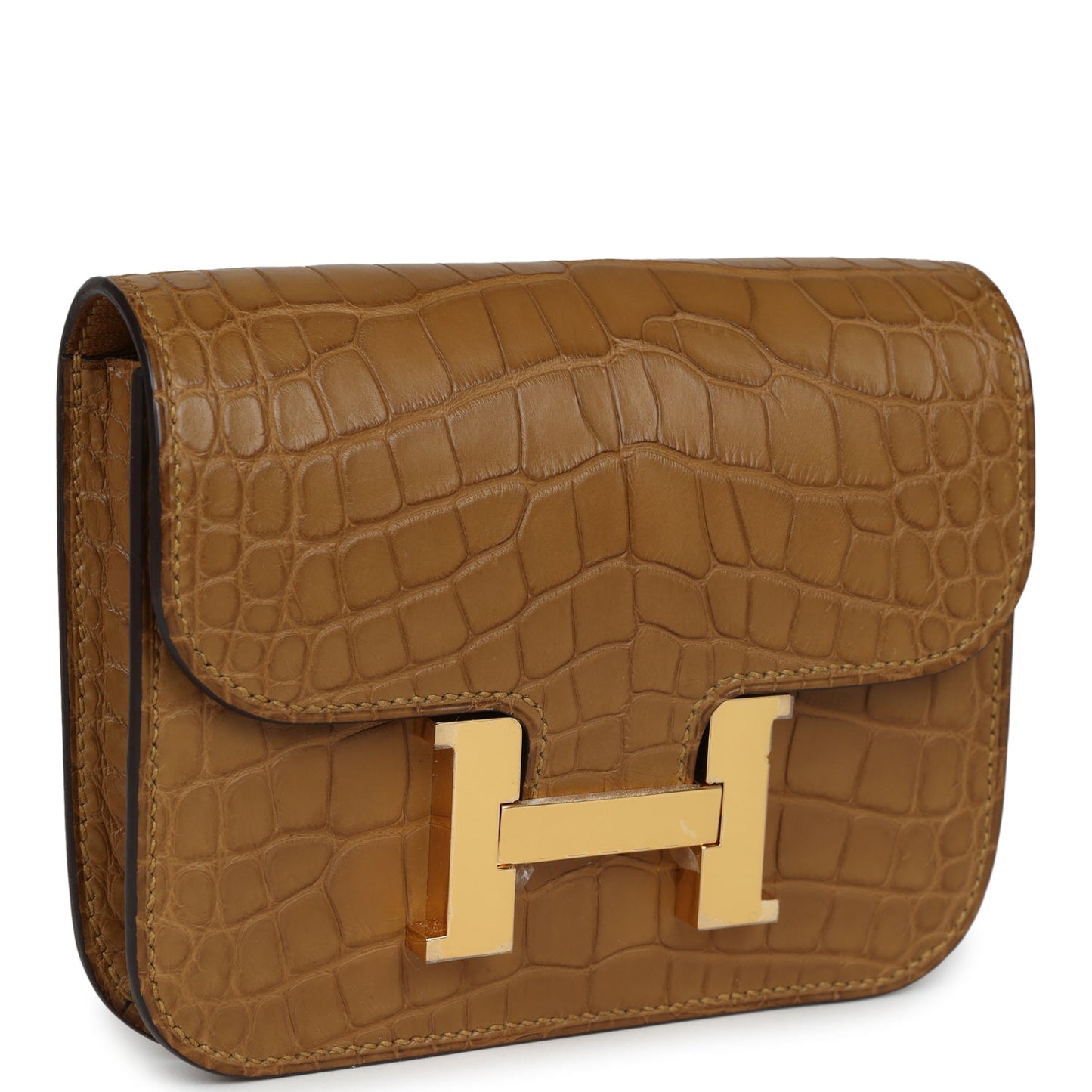 Hermes Constance Slim Wallet Kraft Matte Alligator Gold Hardware