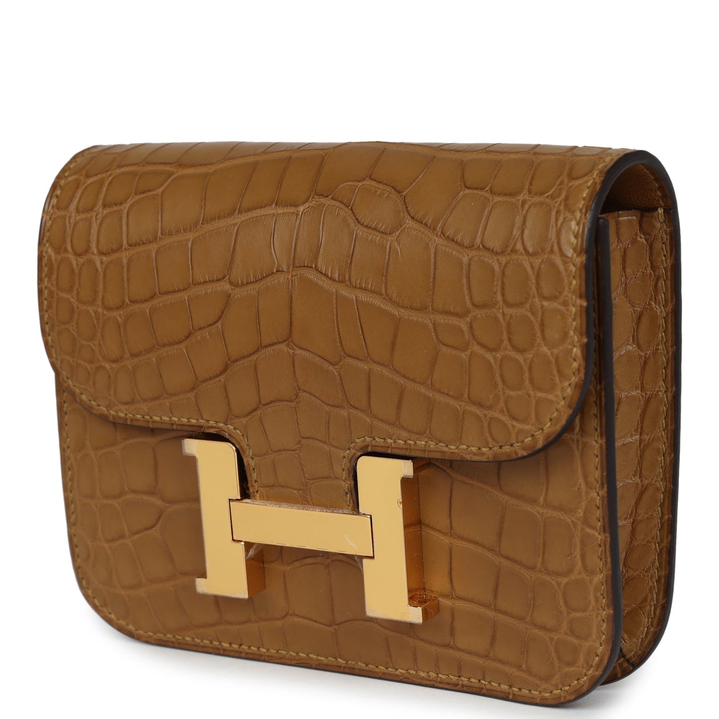 Hermes Constance Slim Wallet Kraft Matte Alligator Gold Hardware