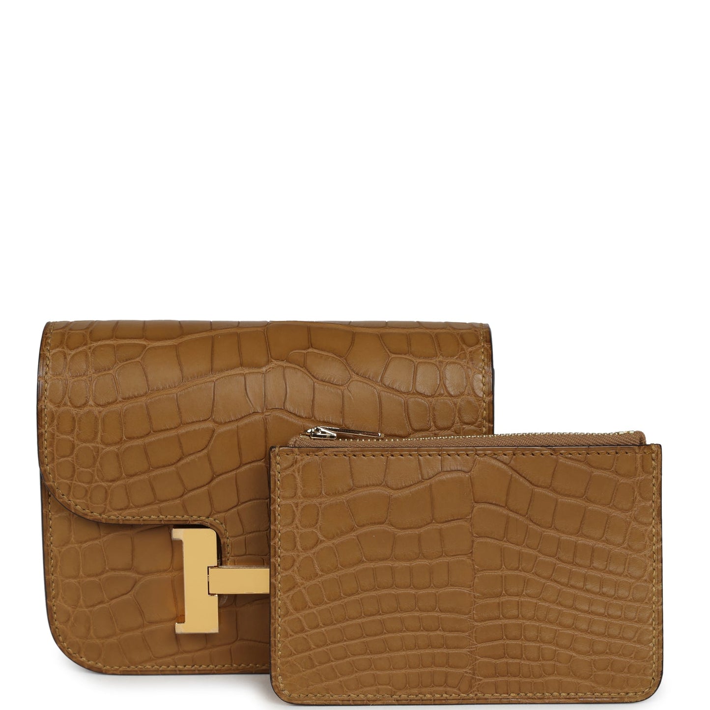 Hermes Constance Slim Wallet Kraft Matte Alligator Gold Hardware