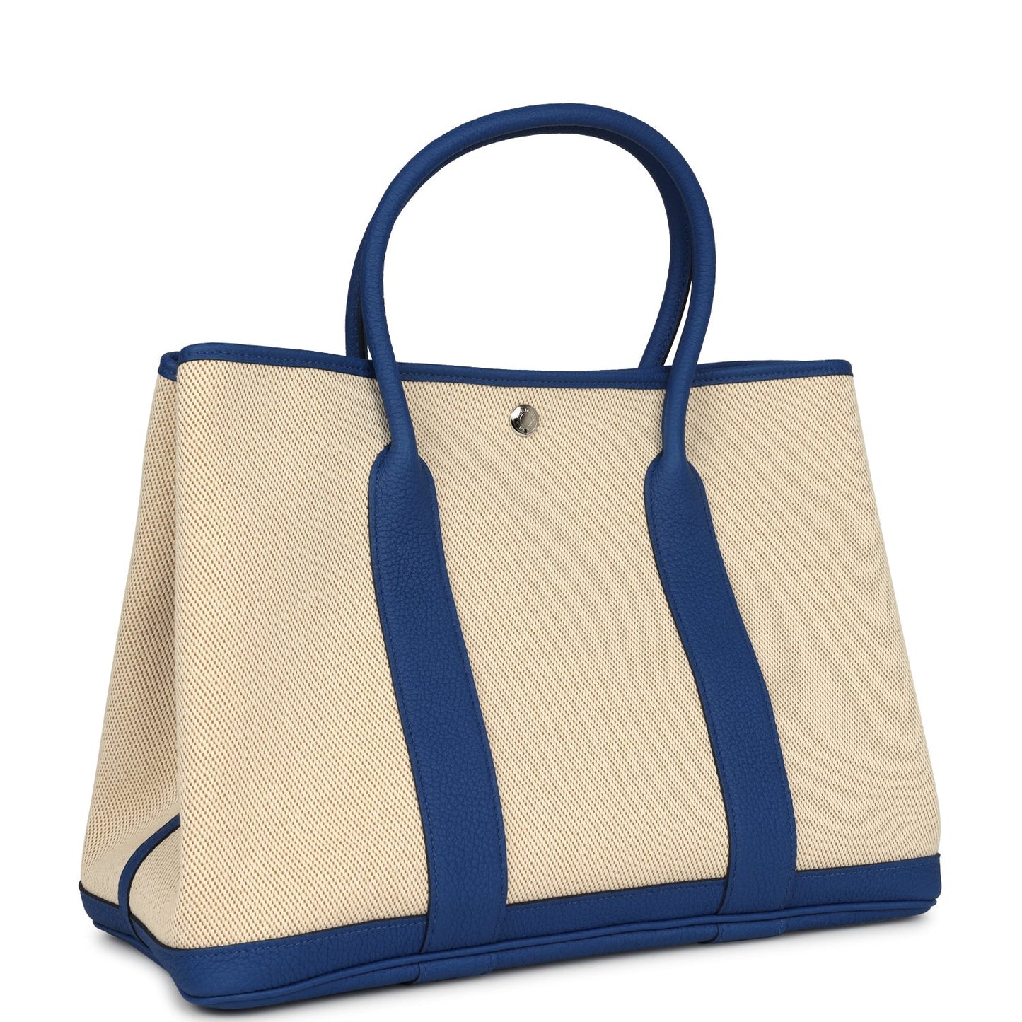 Hermes Garden Party 36 Bleu France Negonda and Ecru Canvas Palladium Hardware