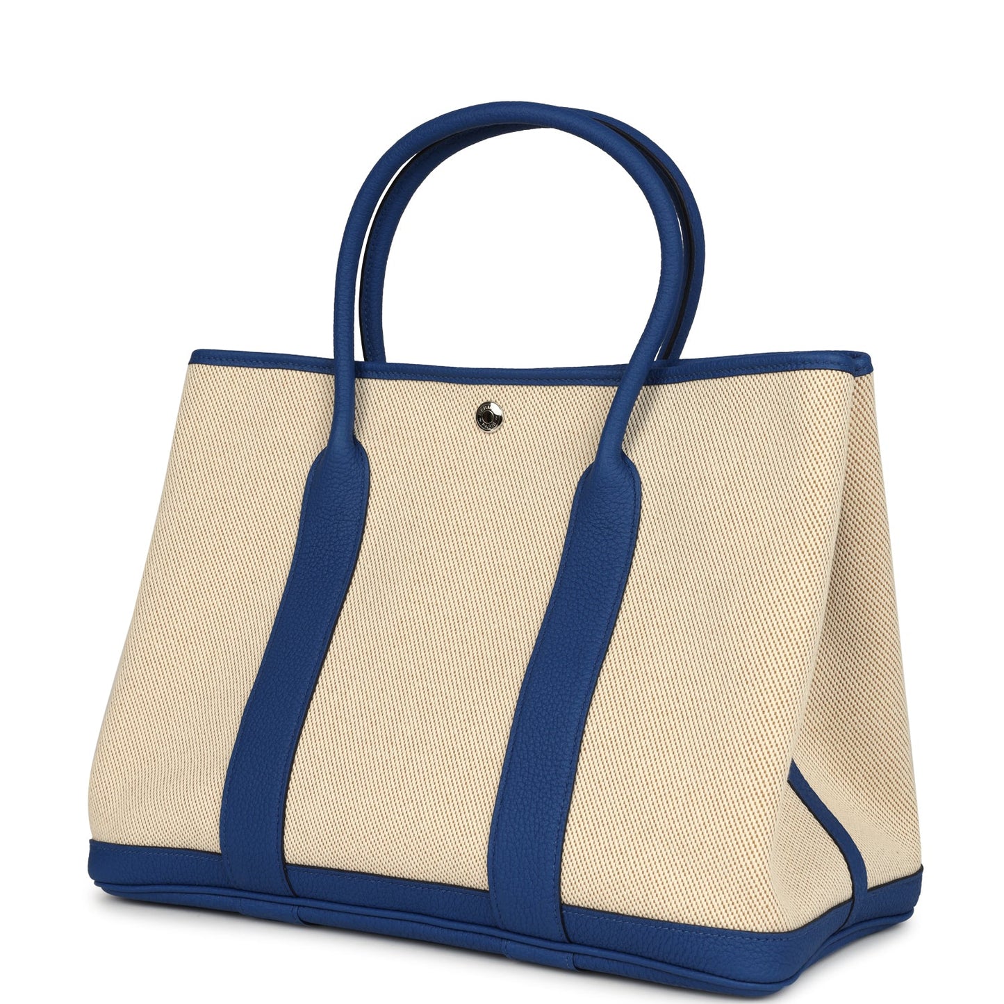 Hermes Garden Party 36 Bleu France Negonda and Ecru Canvas Palladium Hardware