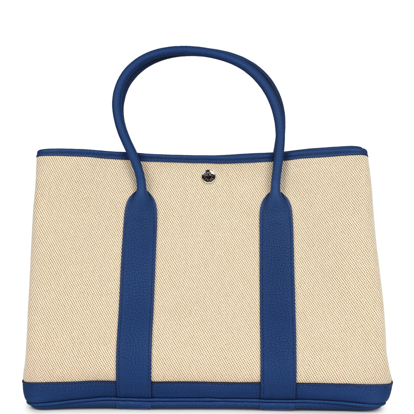 Hermes Garden Party 36 Bleu France Negonda and Ecru Canvas Palladium Hardware