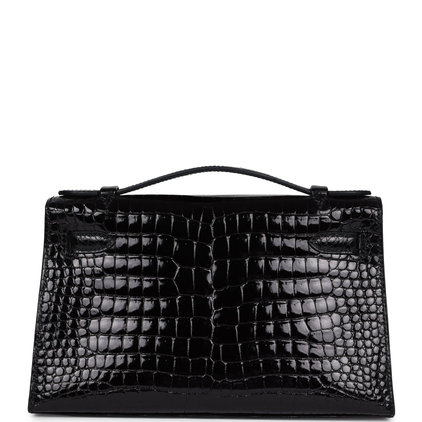 Hermes Kelly Pochette Black Shiny Porosus Crocodile Gold Hardware