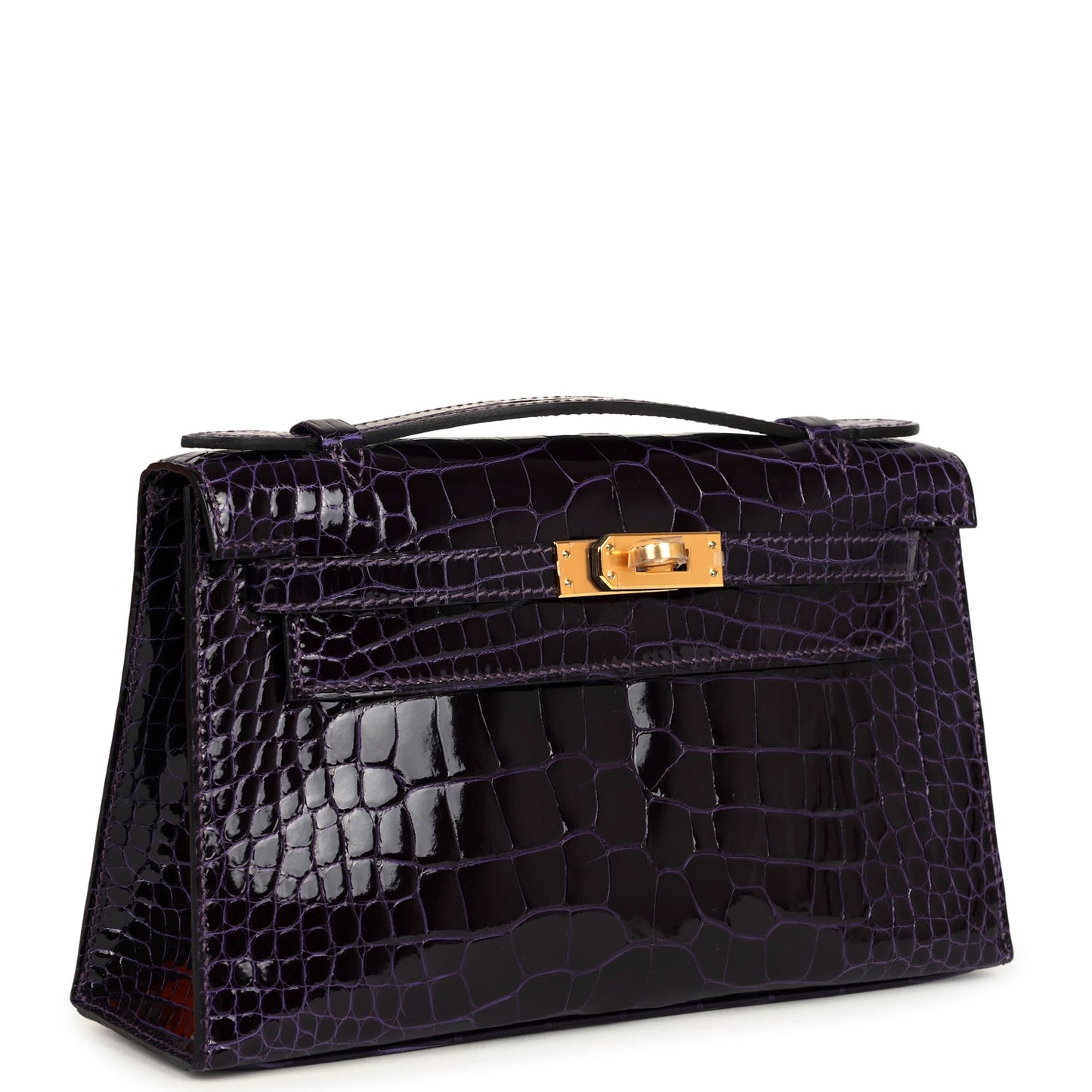 Hermes Kelly Pochette Amethyst Shiny Alligator Gold Hardware