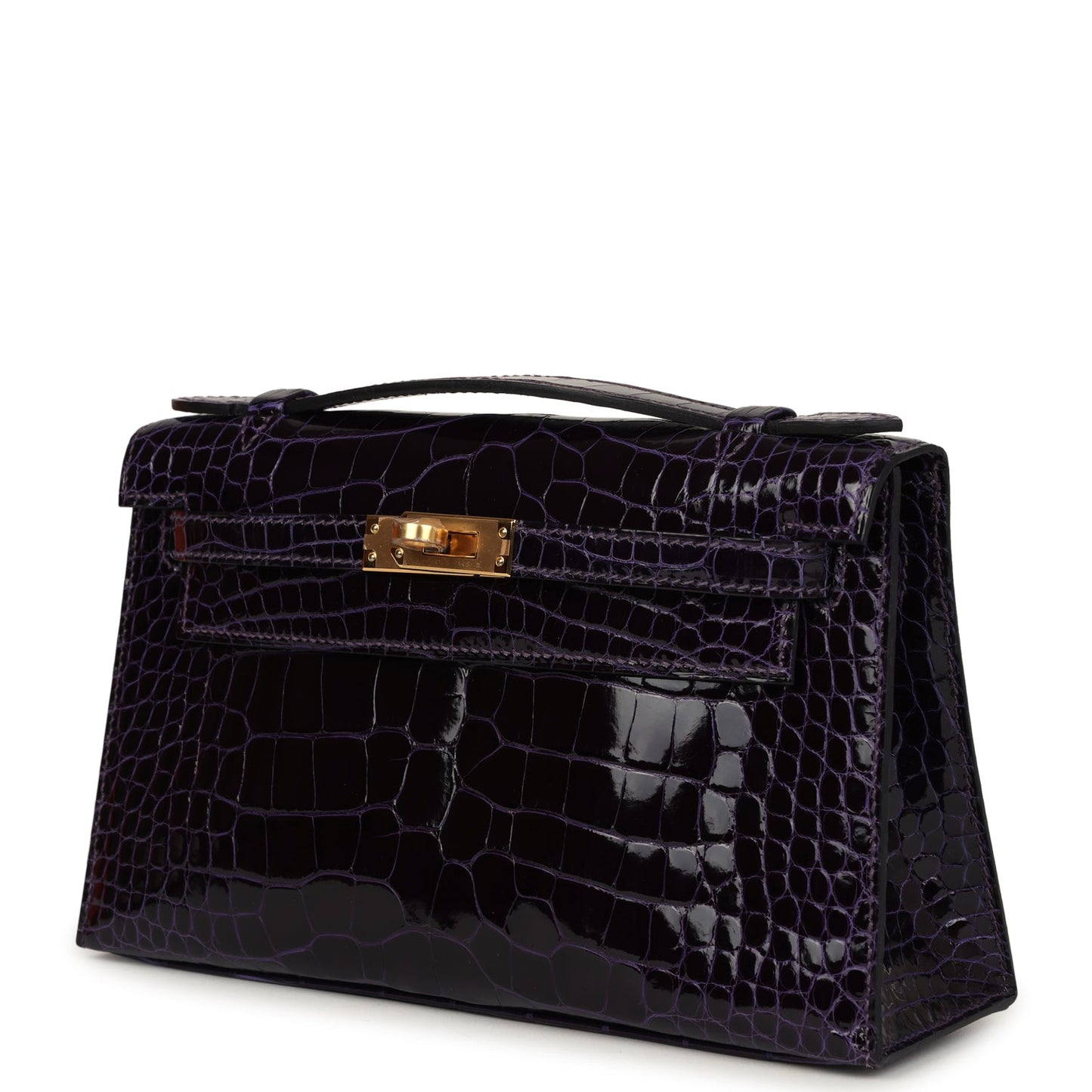 Hermes Kelly Pochette Amethyst Shiny Alligator Gold Hardware