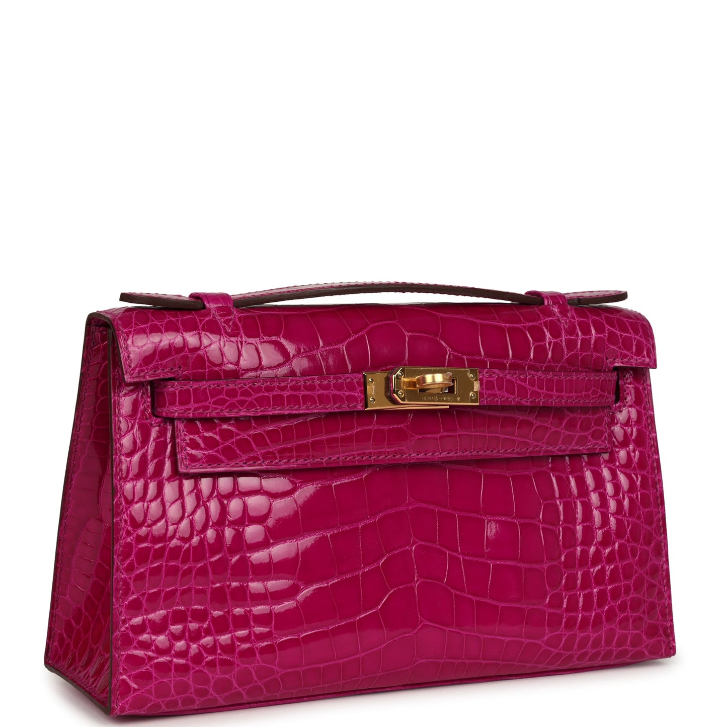 Hermes Kelly Pochette Rose Scheherazade Shiny Alligator Gold Hardware