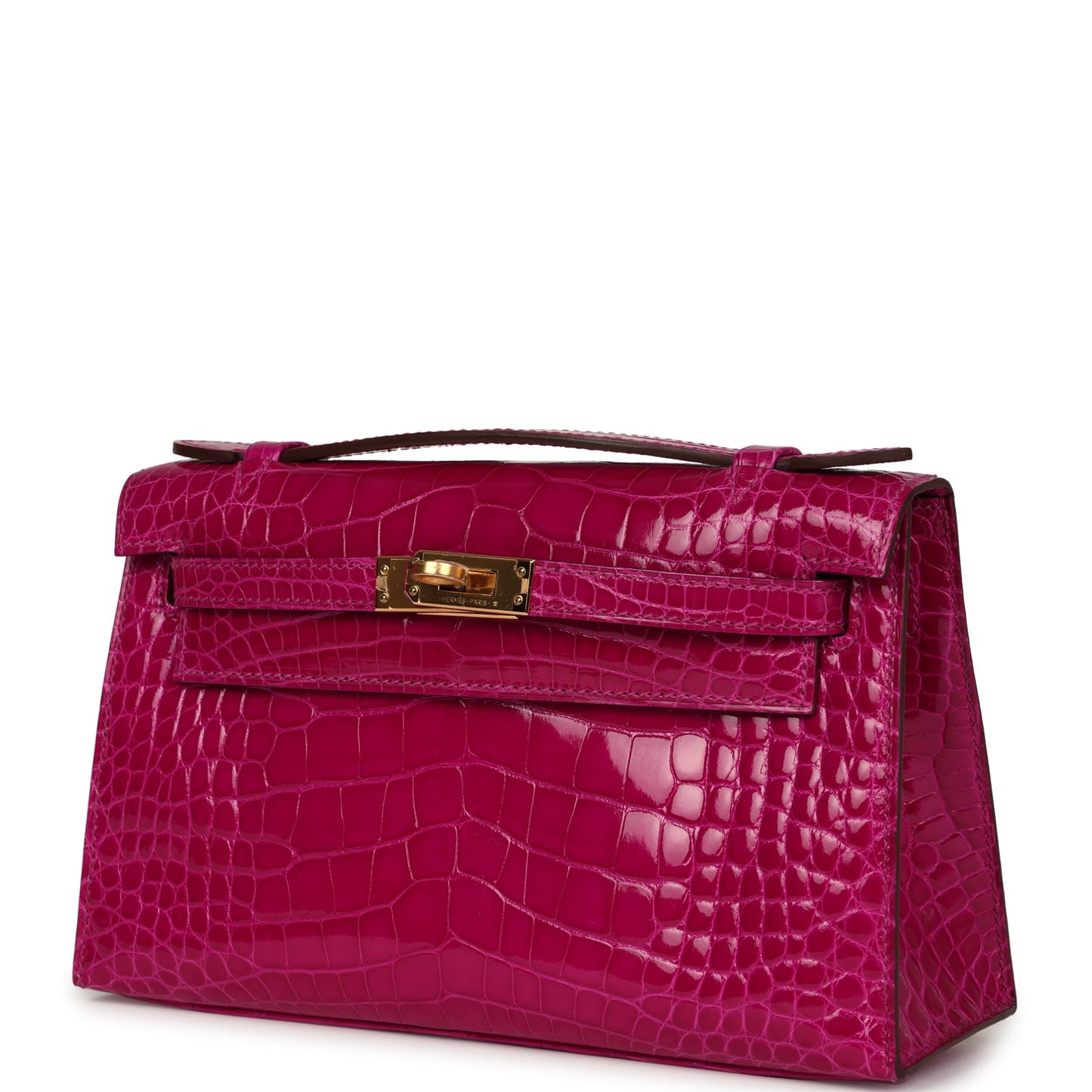 Hermes Kelly Pochette Rose Scheherazade Shiny Alligator Gold Hardware