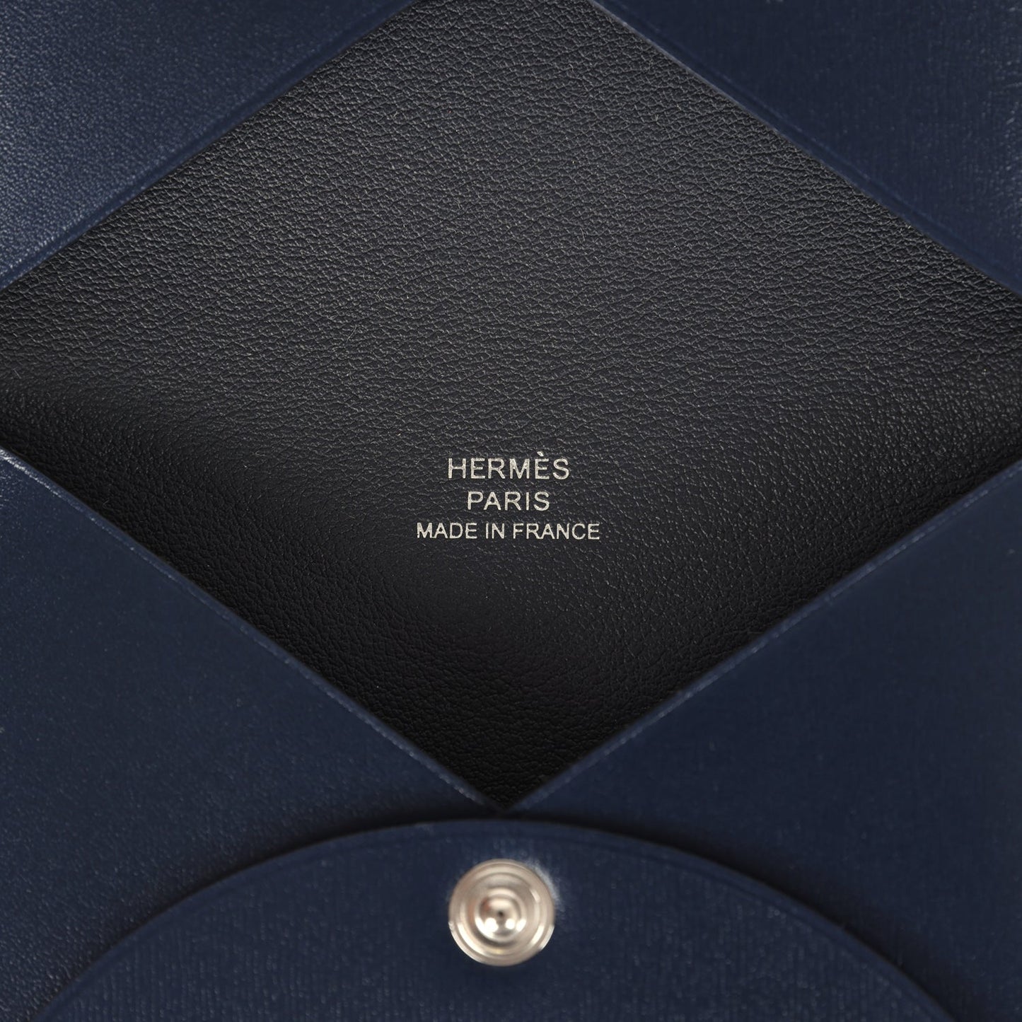 Hermes Calvi Card Holder Bleu Abysse Box Palladium Hardware