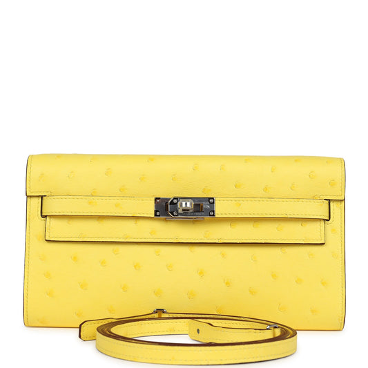 Hermes Kelly To Go Wallet Jaune Citron Ostrich Palladium Hardware