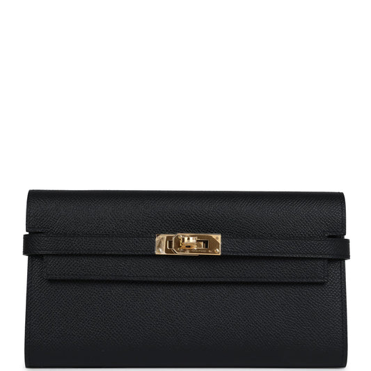 Hermes Kelly Long Wallet Black Epsom Gold Hardware