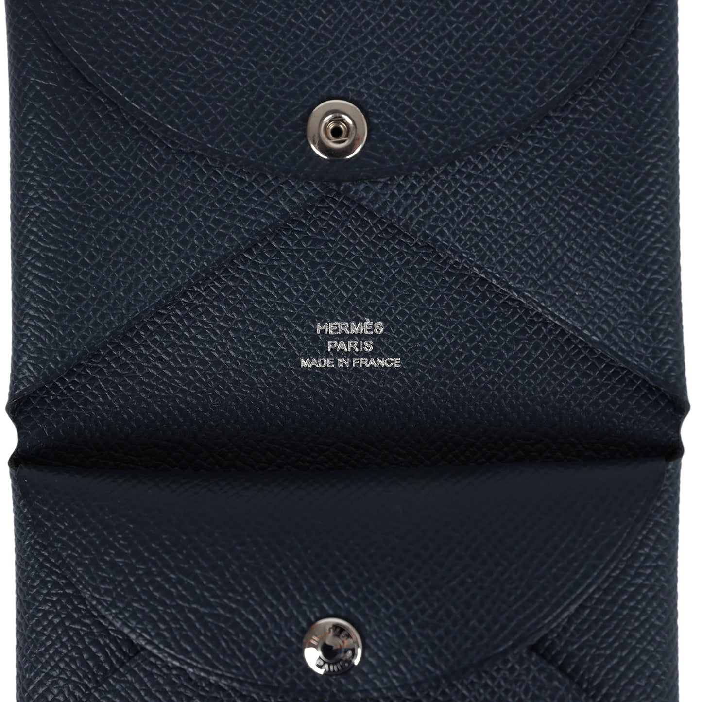 Hermes Calvi Duo Card Holder Bleu Indigo Epsom Palladium Hardware - Bob Flawless Skincare 