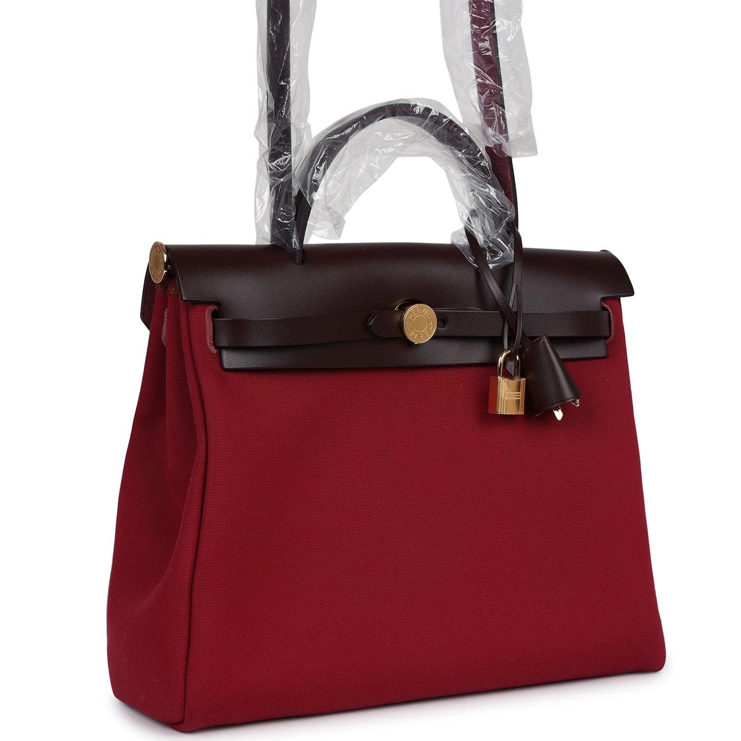 Hermes Herbag Zip 31 PM Rubis Toile and Rouge Sellier Vache Hunter Gold Hardware - Bob Flawless Skincare 