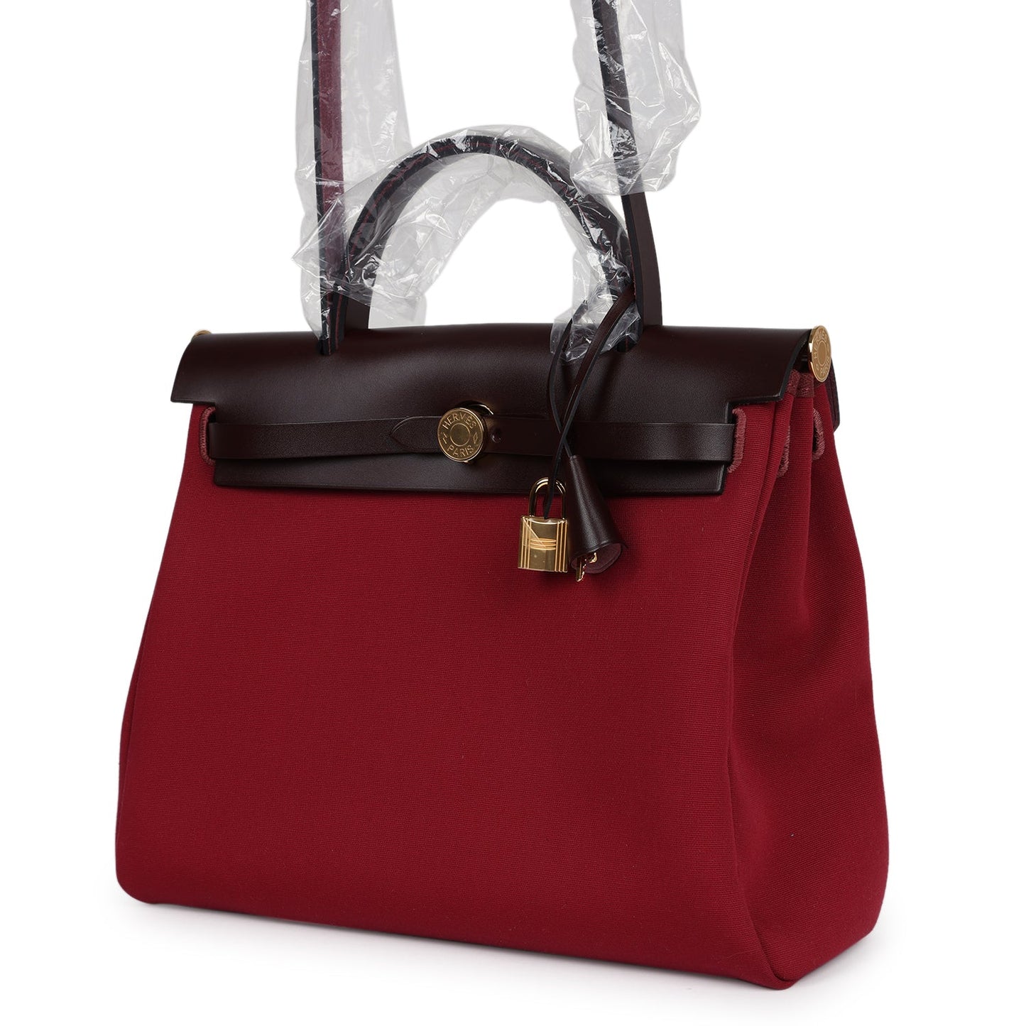 Hermes Herbag Zip 31 PM Rubis Toile and Rouge Sellier Vache Hunter Gold Hardware - Bob Flawless Skincare 