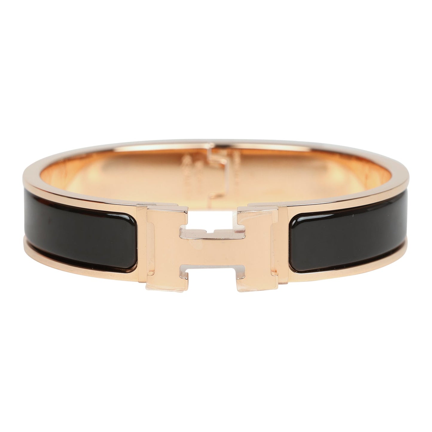 Hermes Black Clic Clac H Narrow Enamel Bracelet PM RGHW