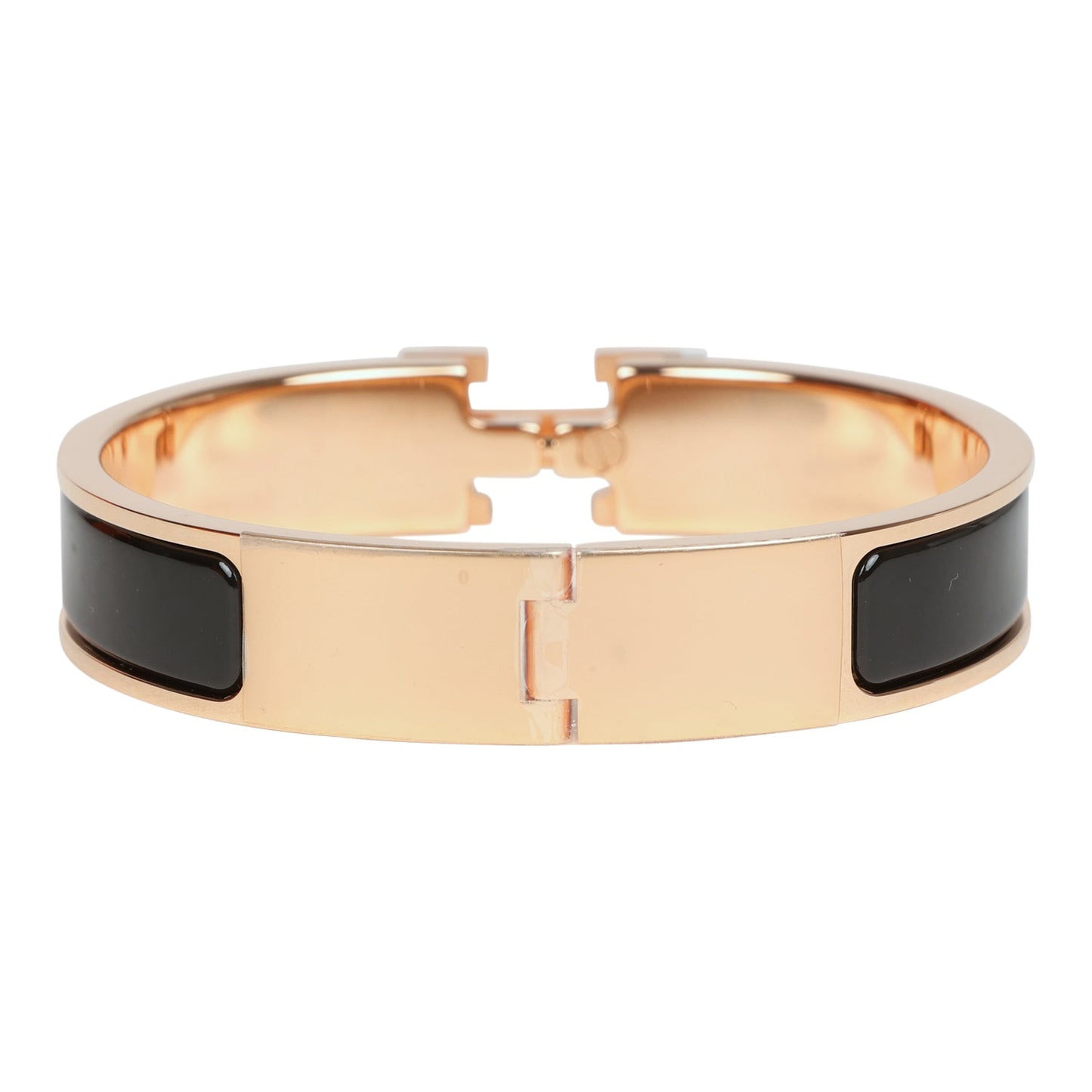 Hermes Black Clic Clac H Narrow Enamel Bracelet PM RGHW