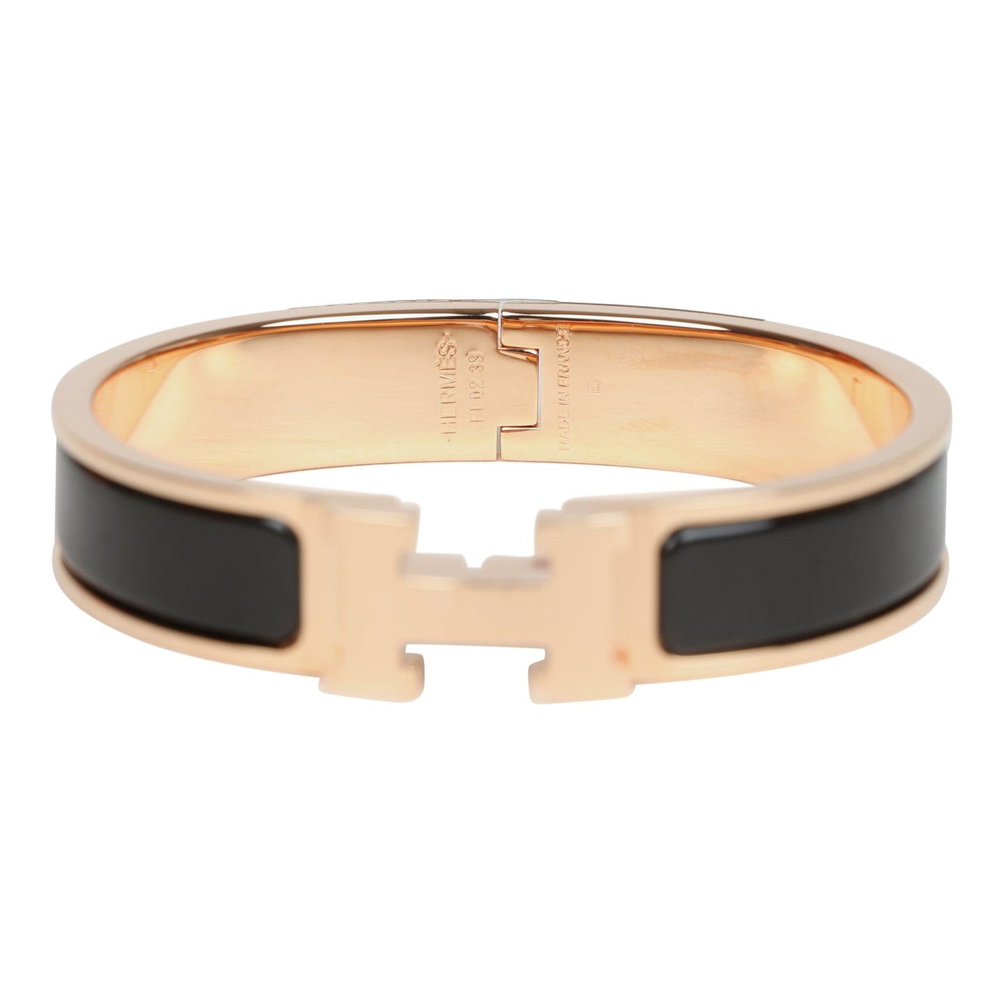 Hermes Black Clic Clac H Narrow Enamel Bracelet PM RGHW