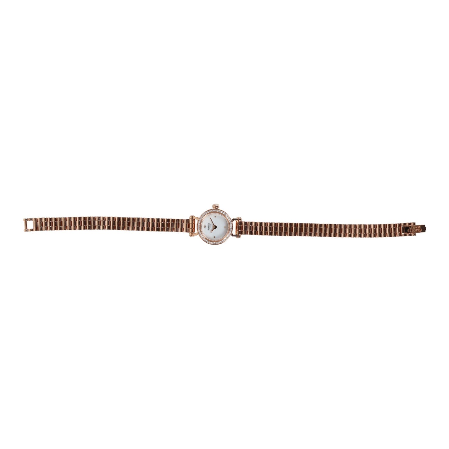 Hermes Faubourg Watch GM 18K Rose Gold White Diamonds Rose Gold Hardware