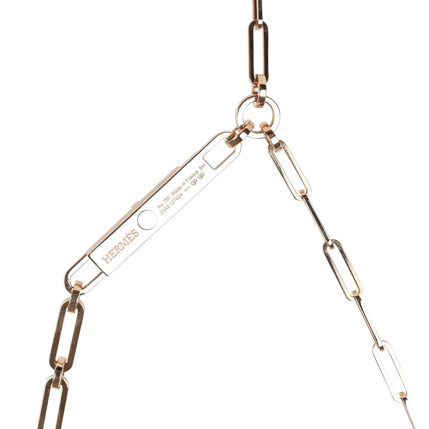 Hermes Kelly Chaine Lariat Necklace PM Diamonds 18K Rose Gold Hardware