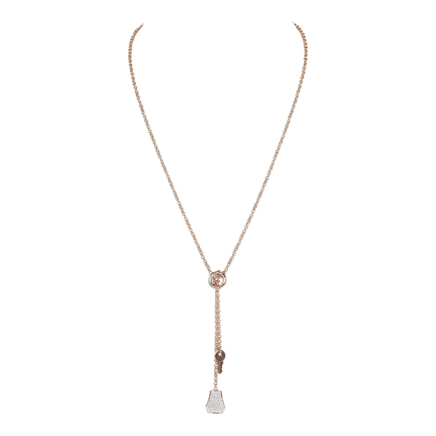 Hermes Kelly Clochette Necklace PM Diamonds 18K Rose Gold Hardware