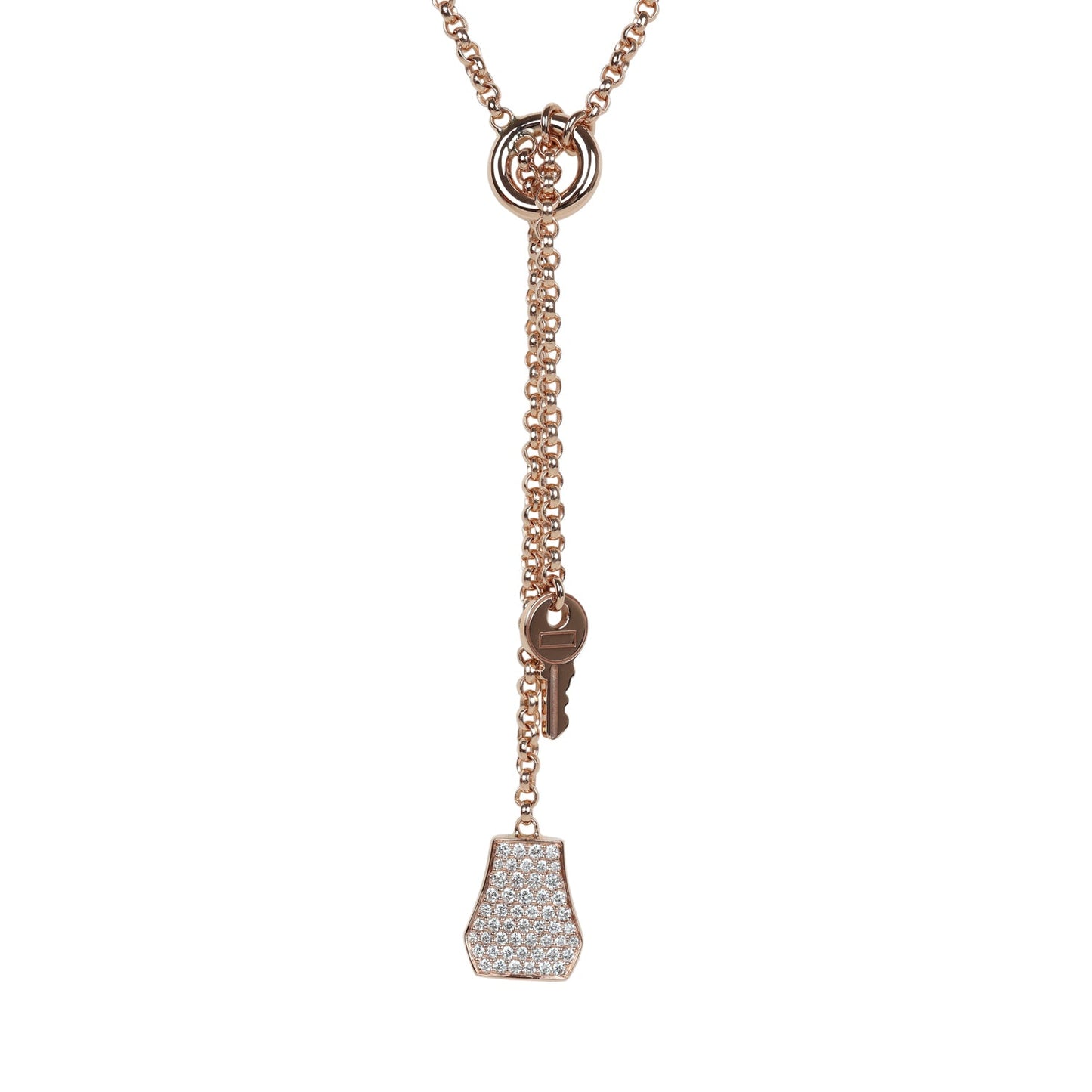 Hermes Kelly Clochette Necklace PM Diamonds 18K Rose Gold Hardware