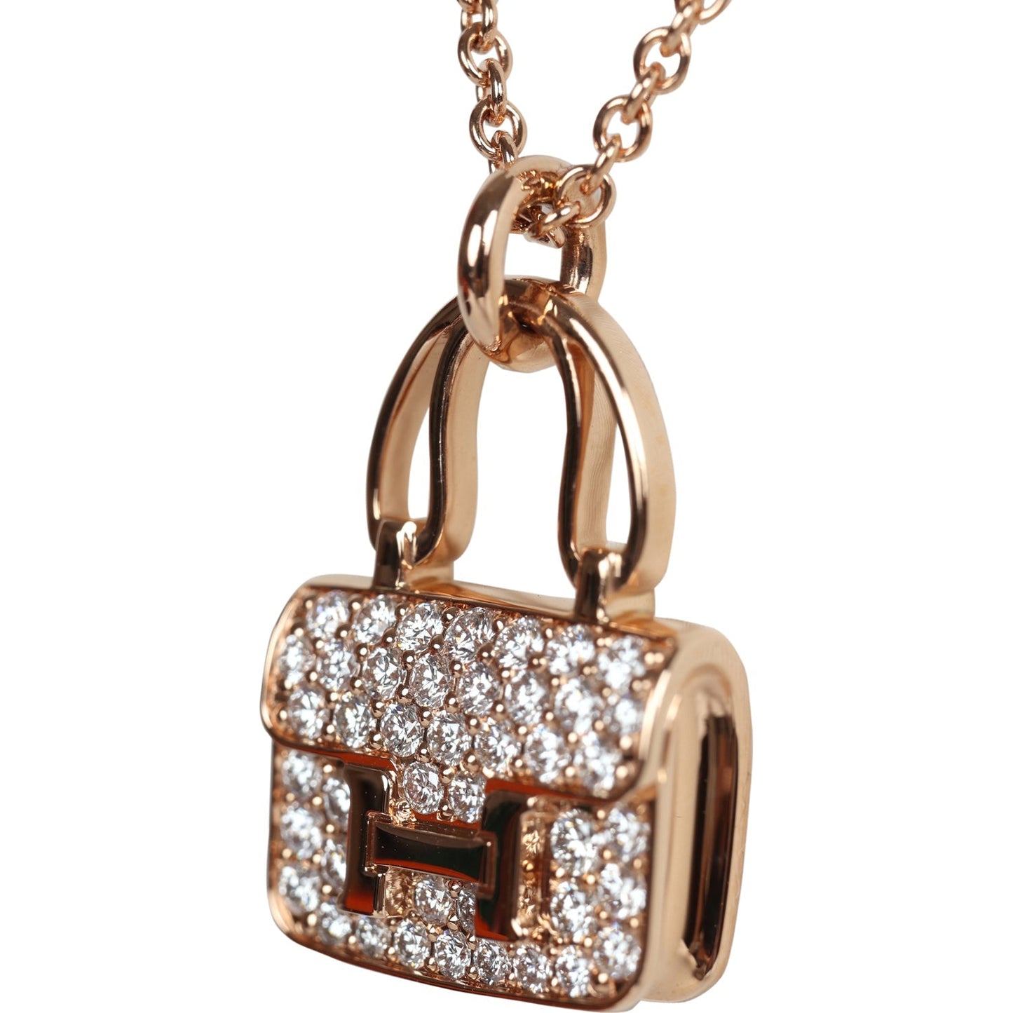 Hermes Amulettes Constance Pendant Necklace 18K Rose Gold & Diamonds Rose Gold Hardware