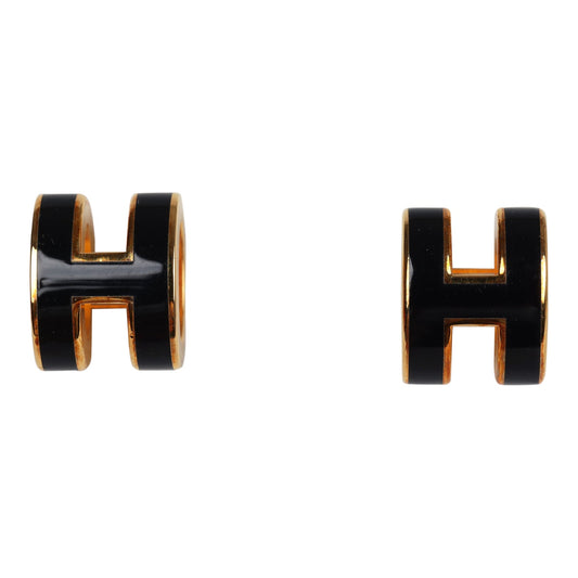 Hermes Mini Pop H Earrings Black Enamel Gold Hardware - Bob Flawless Skincare 