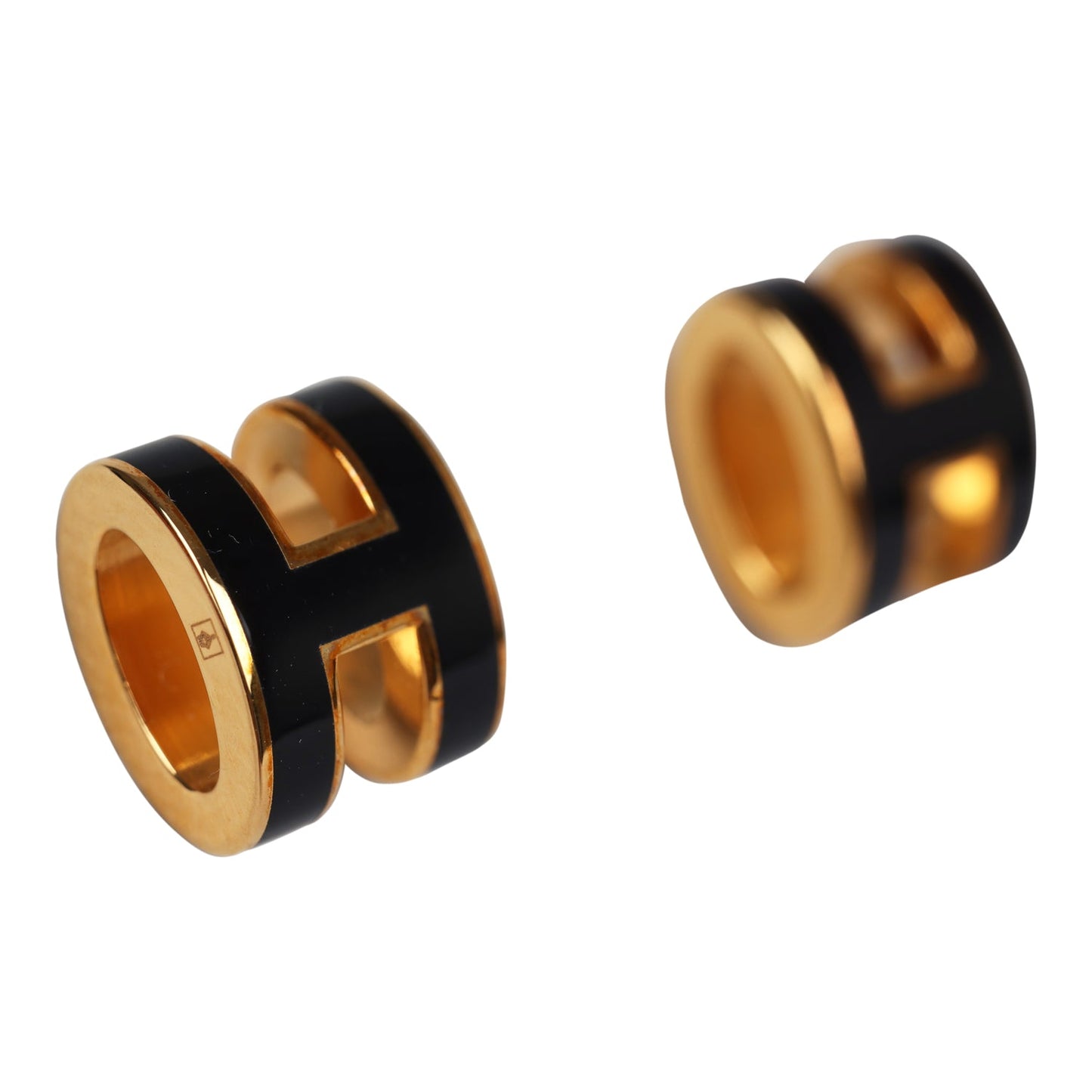 Hermes Mini Pop H Earrings Black Enamel Gold Hardware - Bob Flawless Skincare 