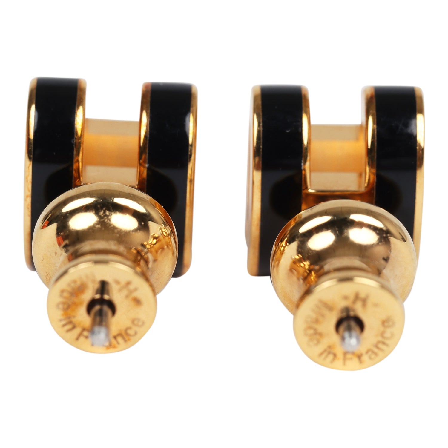 Hermes Mini Pop H Earrings Black Enamel Gold Hardware - Bob Flawless Skincare 