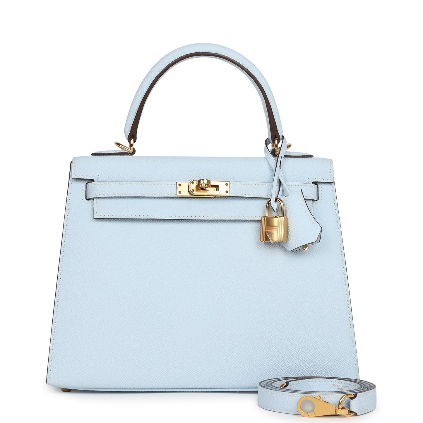 Hermes Kelly Sellier 25 Bleu Brume Epsom Gold Hardware