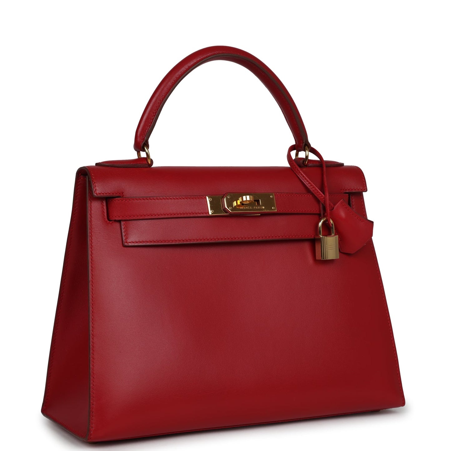 Vintage Hermes Kelly Sellier 28 Rouge Vif Box Gold Hardware